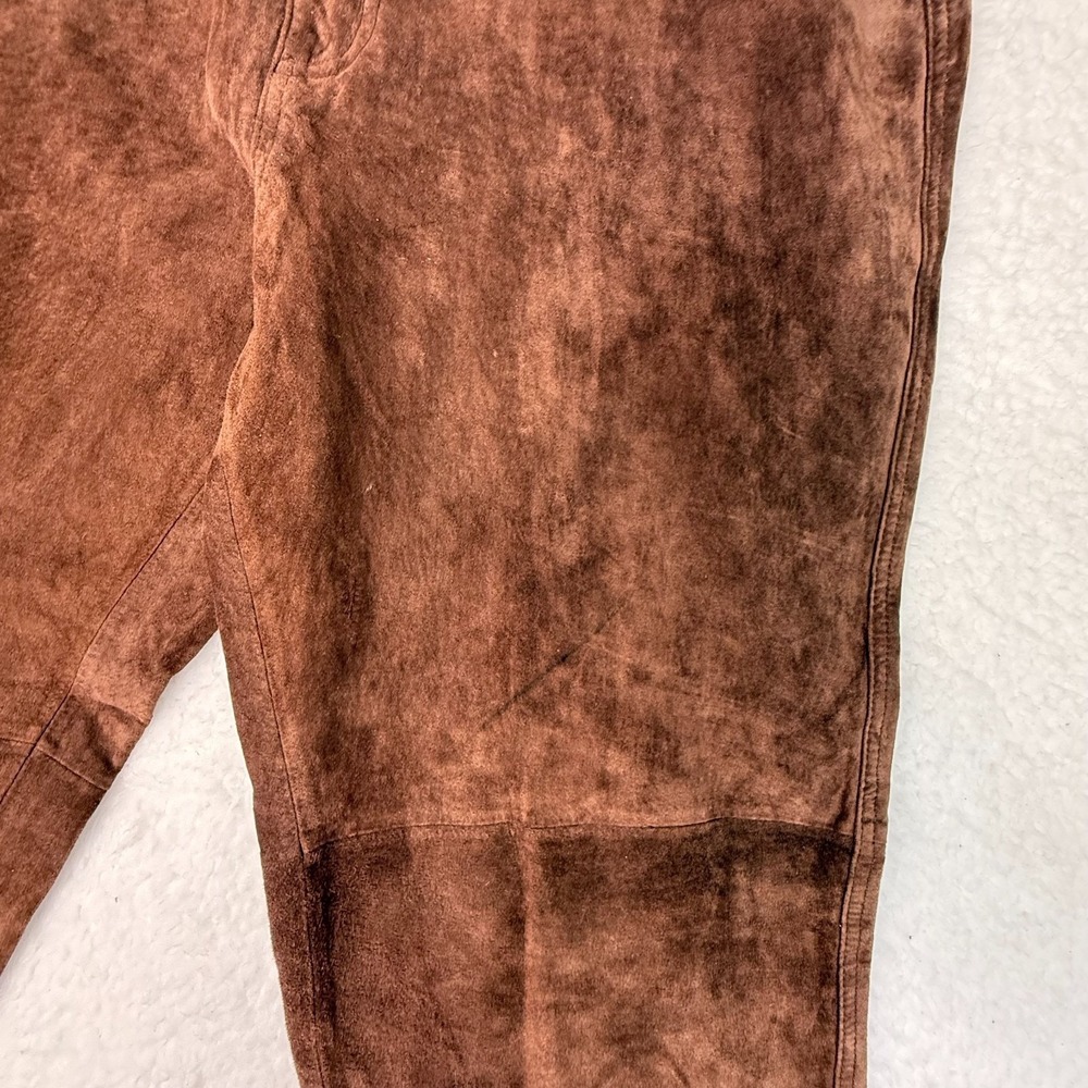 Margaret Godfrey Brown Suede Leather Pants Size 14 High Rise Vintage Style - Picture 9 of 13